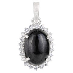 Silvorra AntiqyOval Black Star Pendant with Halo Diamonds for Mom's Gift