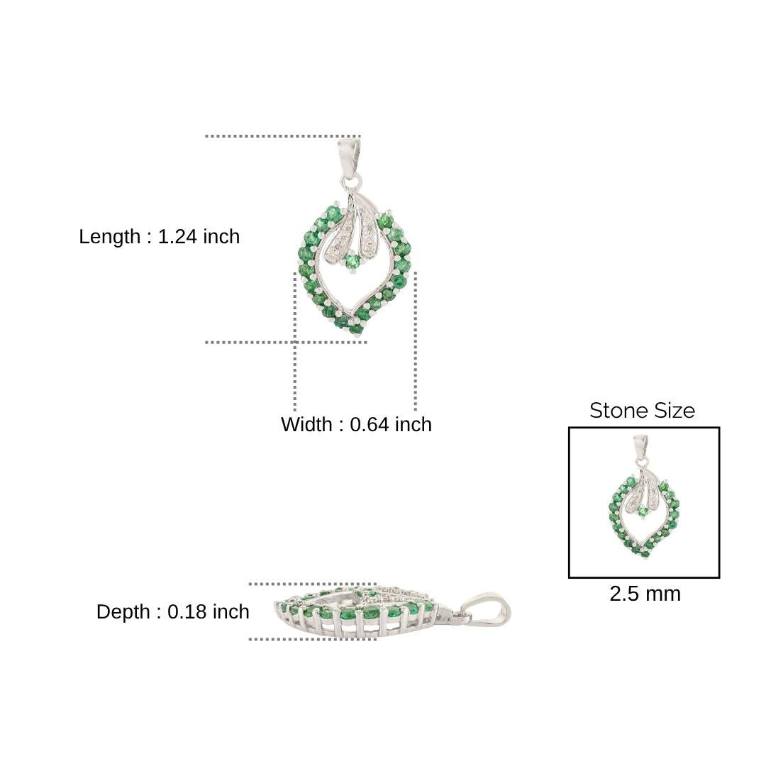 Silvorra Art Deco 1.45Ct Smaragd und Diamant Blatt Anhänger in Sterling Silber im Angebot 4