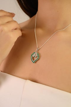 Silvorra Art Deco 1.45Ct Emerald and Diamond Leaf Pendant in Sterling Silver