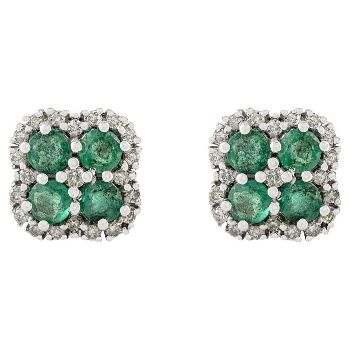 A Silver Art Deco 1.66 Ct Emerald
Diamond Halo Earrings in 925 Silver