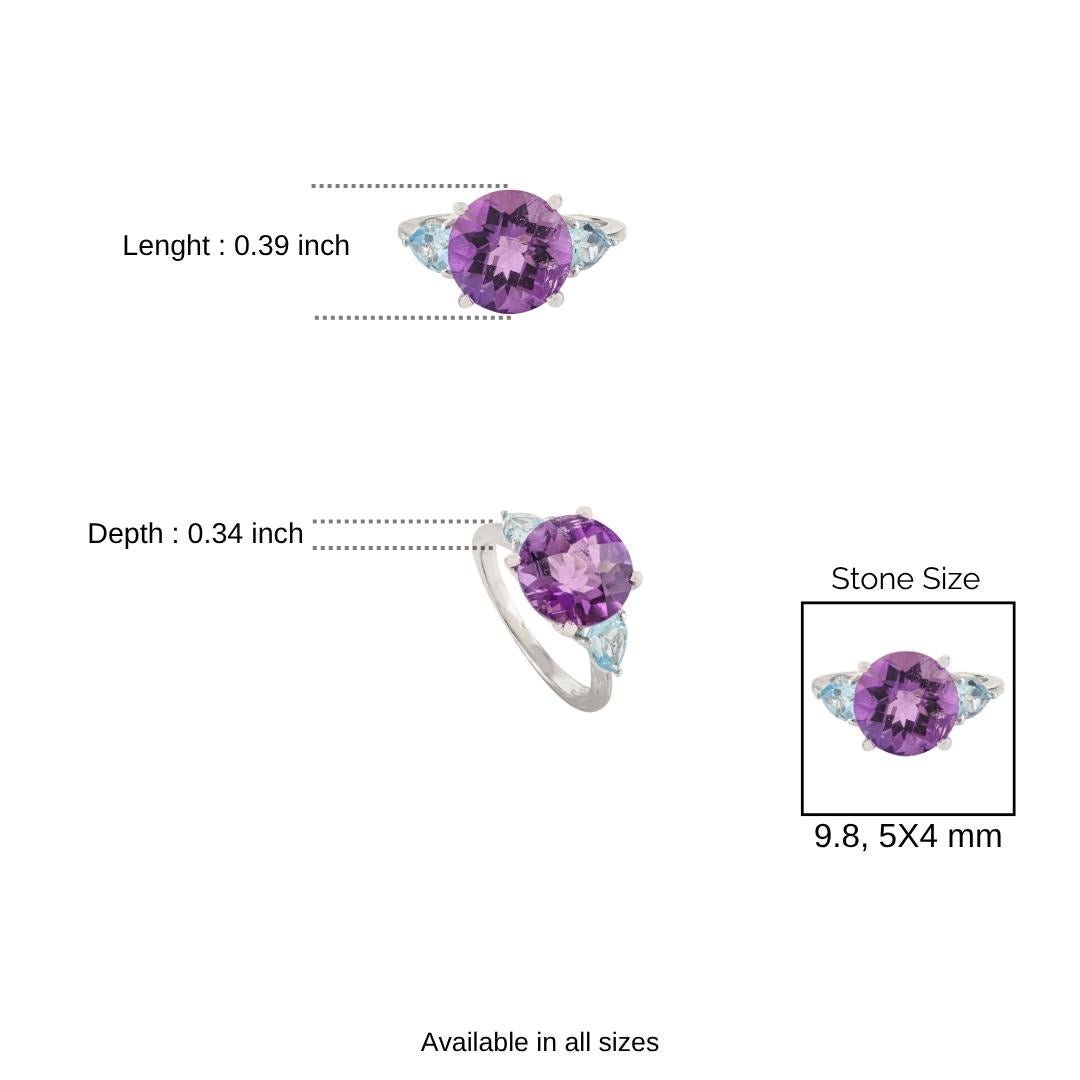 in vendita:  Silvorra Art Deco 3.9 Ct Amethyst & Blue Topaz Three-Stone Ring in 925 Silver 10