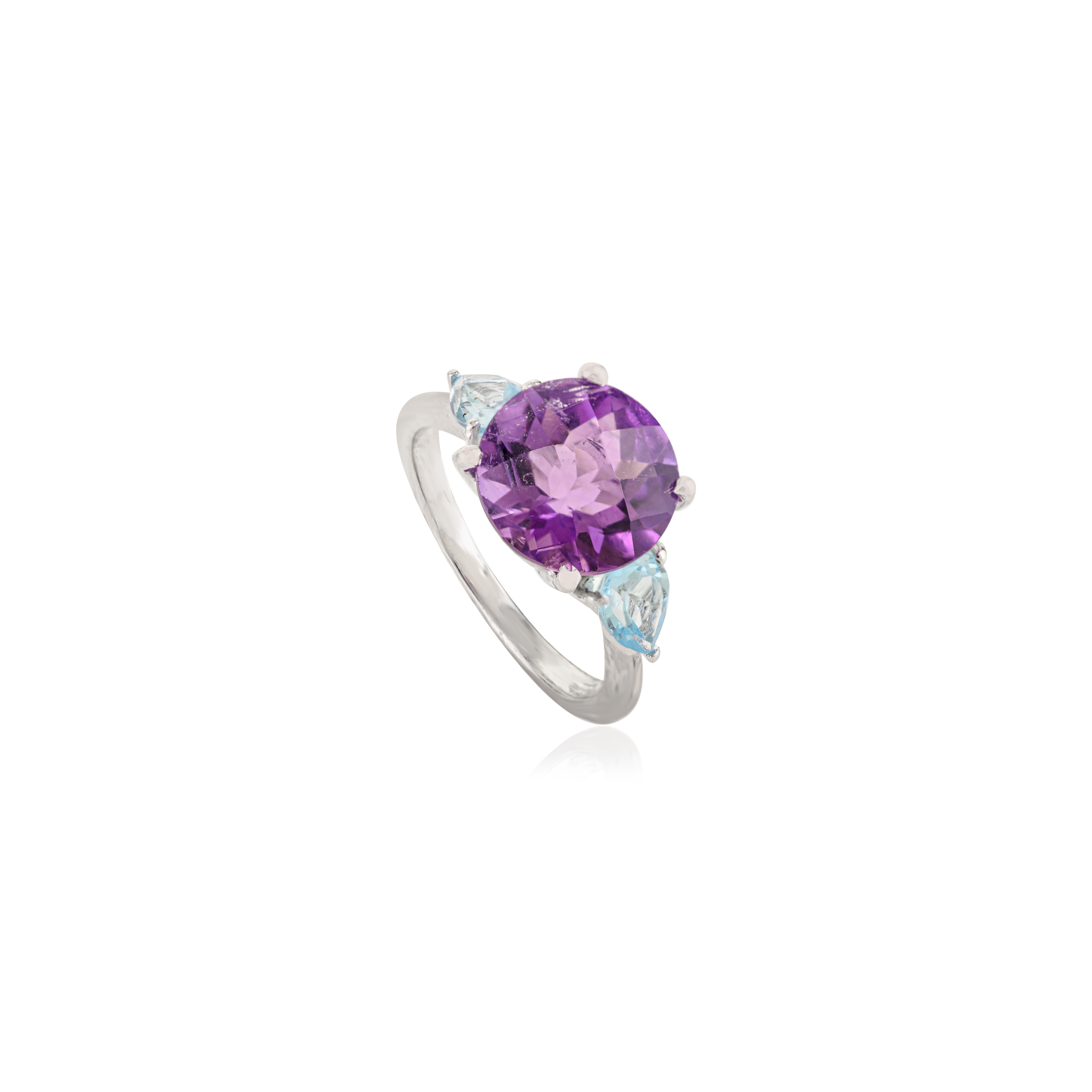 in vendita:  Silvorra Art Deco 3.9 Ct Amethyst & Blue Topaz Three-Stone Ring in 925 Silver 3