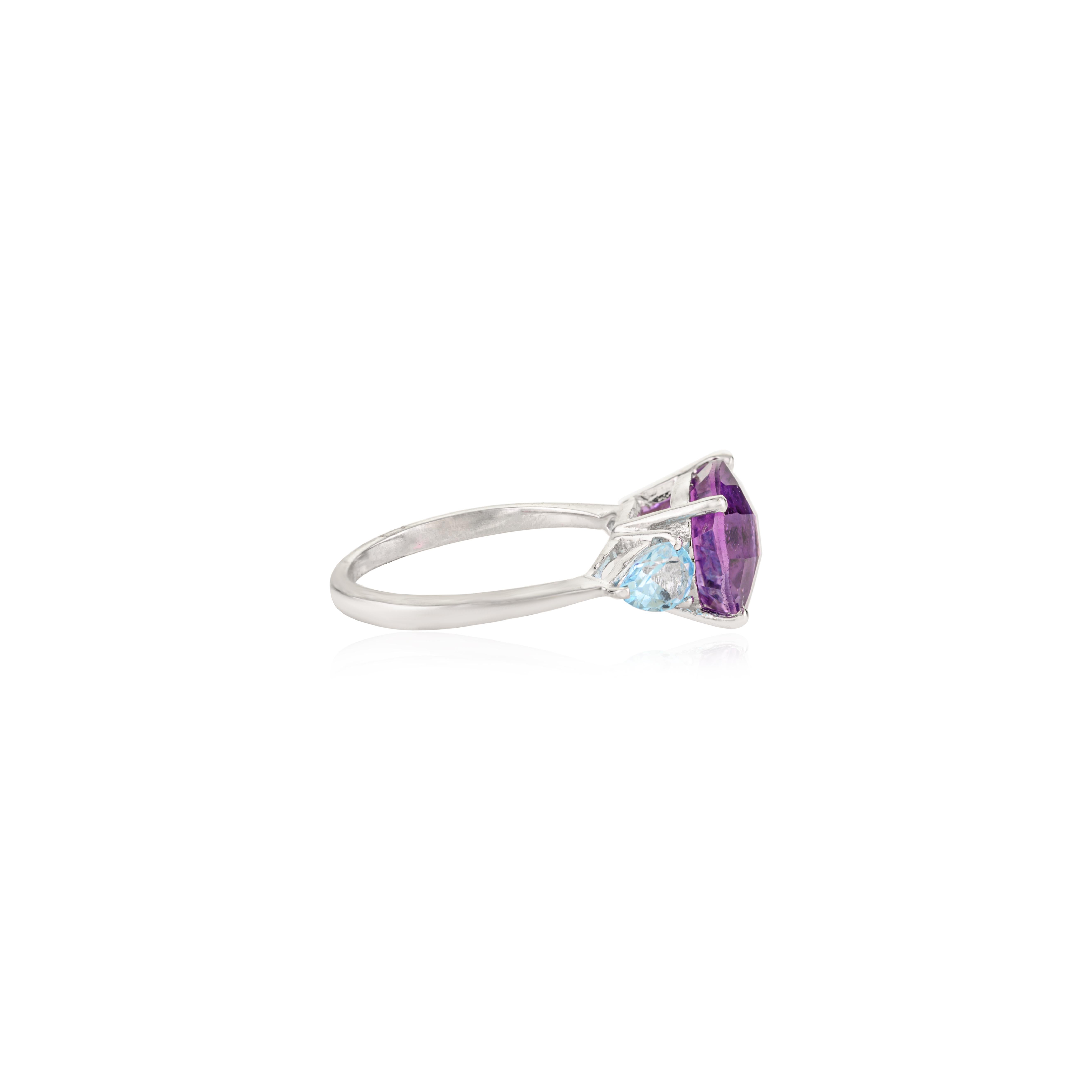 in vendita:  Silvorra Art Deco 3.9 Ct Amethyst & Blue Topaz Three-Stone Ring in 925 Silver 5