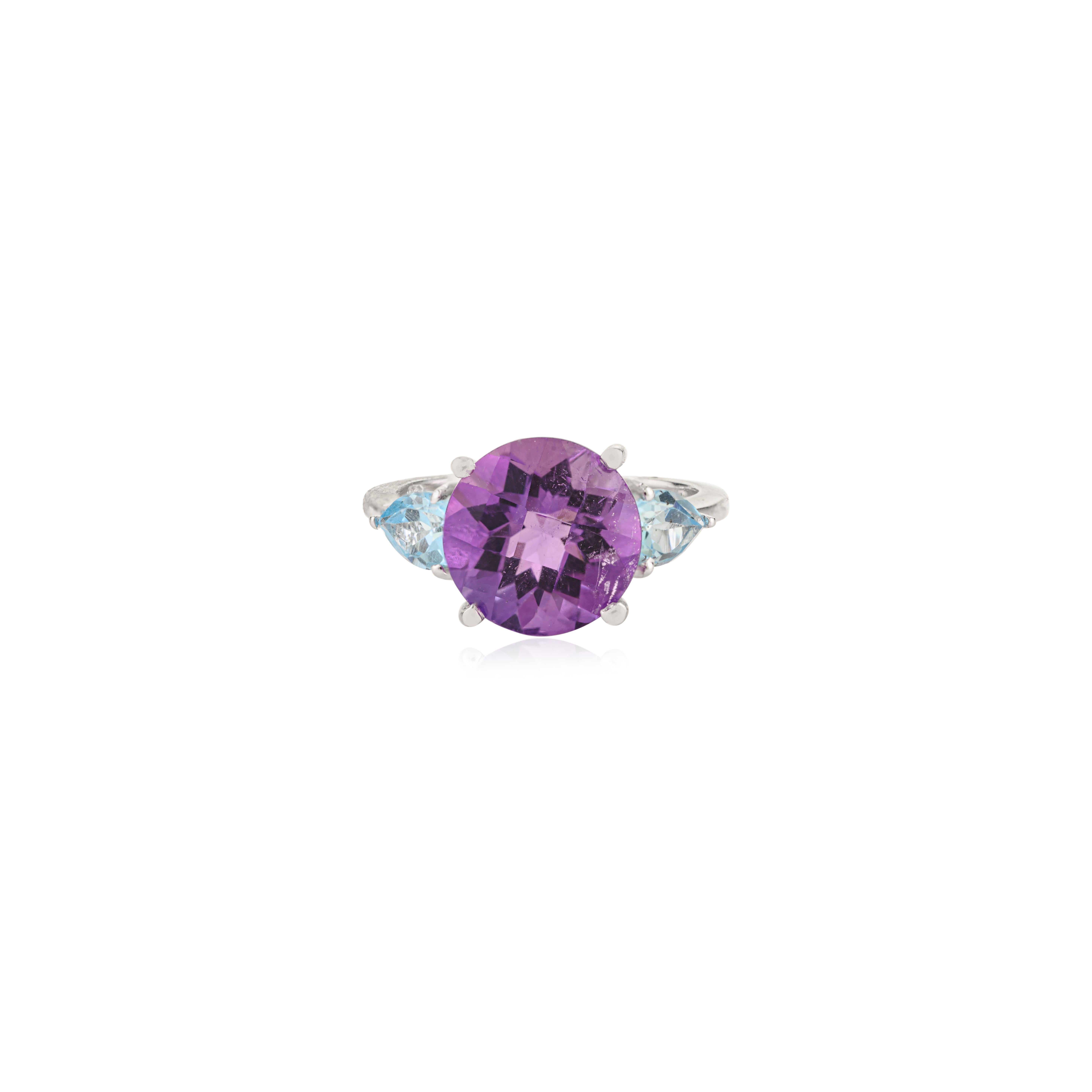 in vendita:  Silvorra Art Deco 3.9 Ct Amethyst & Blue Topaz Three-Stone Ring in 925 Silver 7