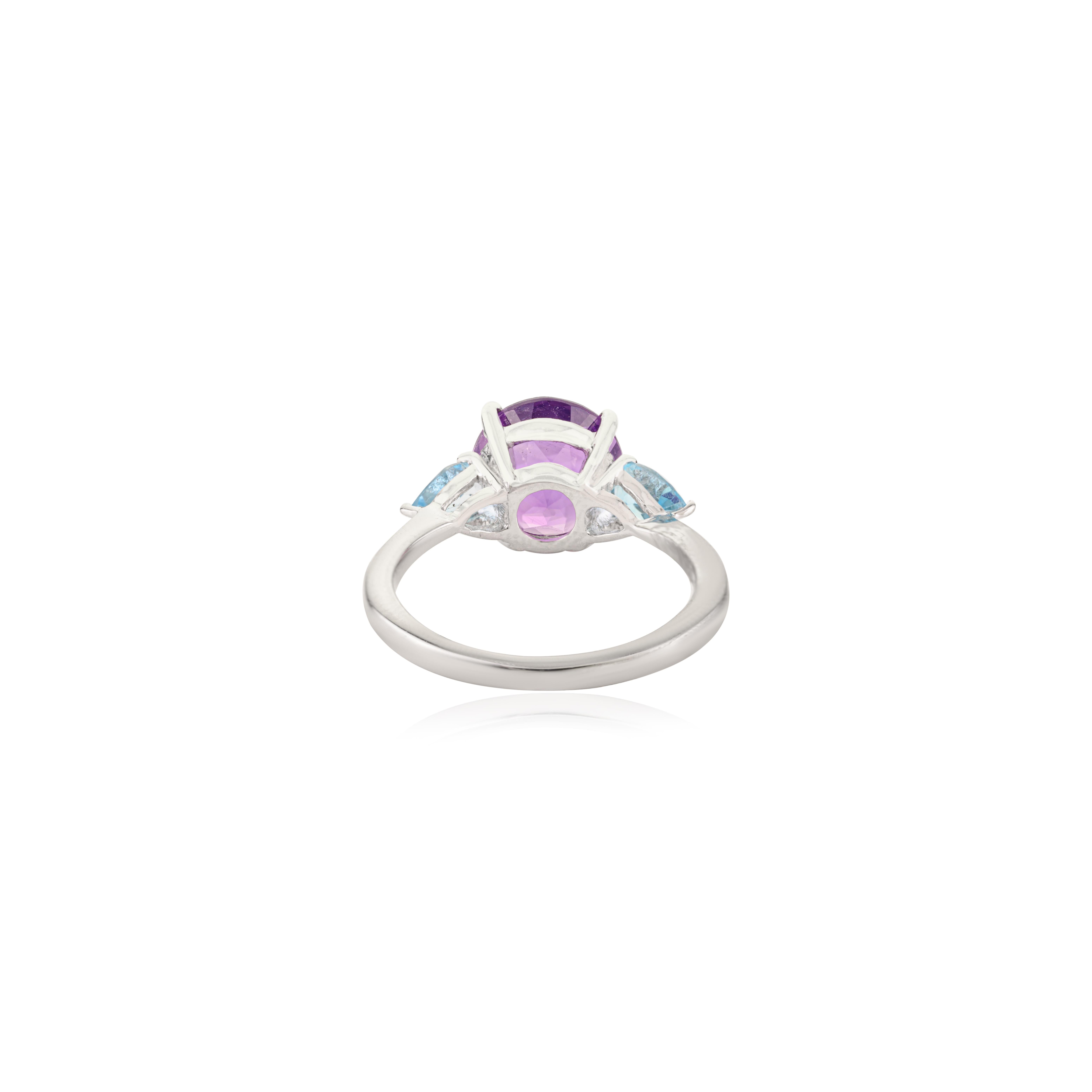 in vendita:  Silvorra Art Deco 3.9 Ct Amethyst & Blue Topaz Three-Stone Ring in 925 Silver 9