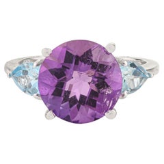 Silvorra Art Deco 3.9 Ct Amethyst & Blue Topaz Three-Stone Ring in 925 Silver