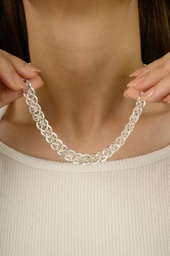 Silvorra Art Deco 925 Solid Silver Wheat Link Chain 21 inch Necklace For Her