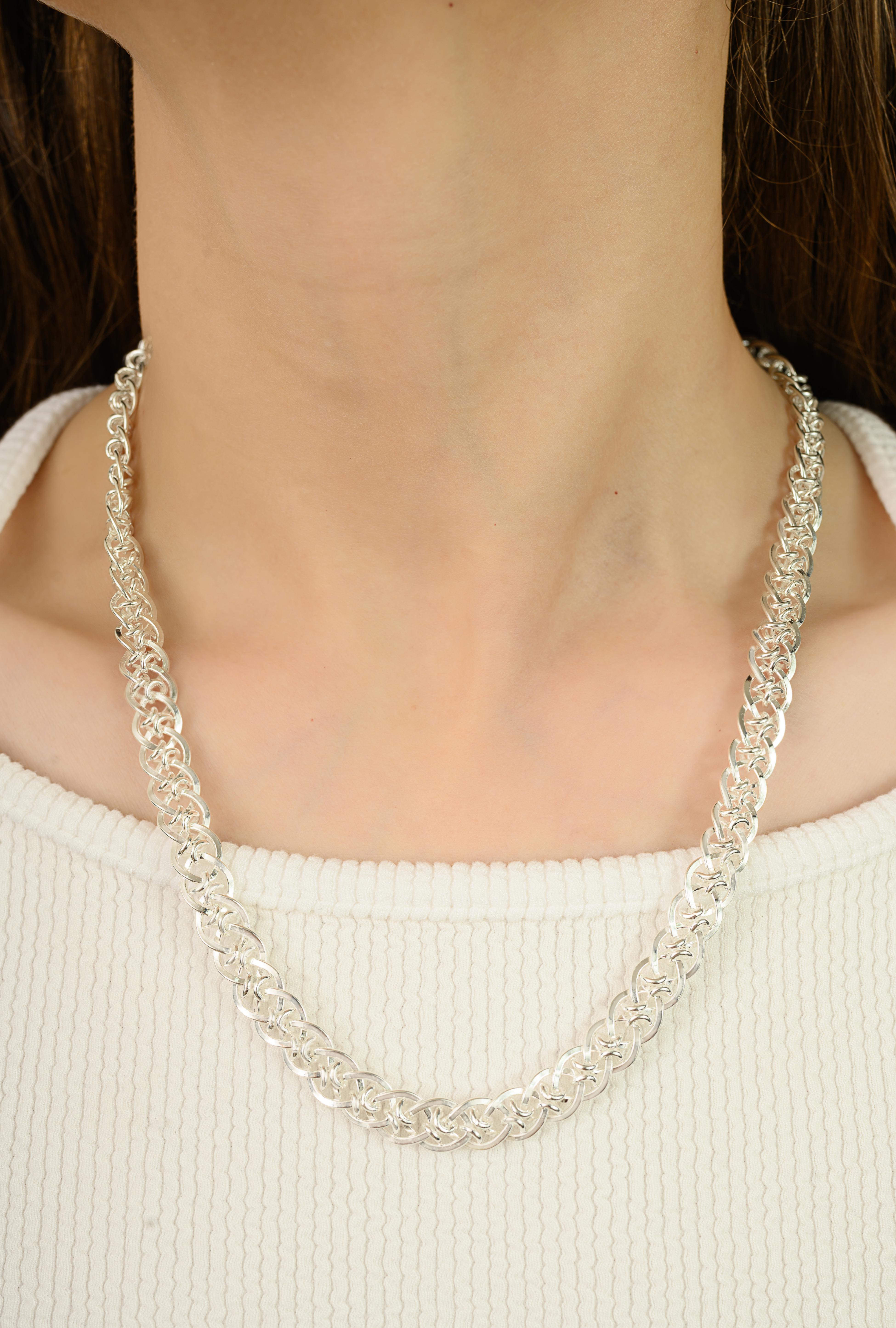 Silvorra Art Deco 925 Argento massiccio A Link 21 pollici Collana per lei In condizioni Nuovo in vendita a New York, NY