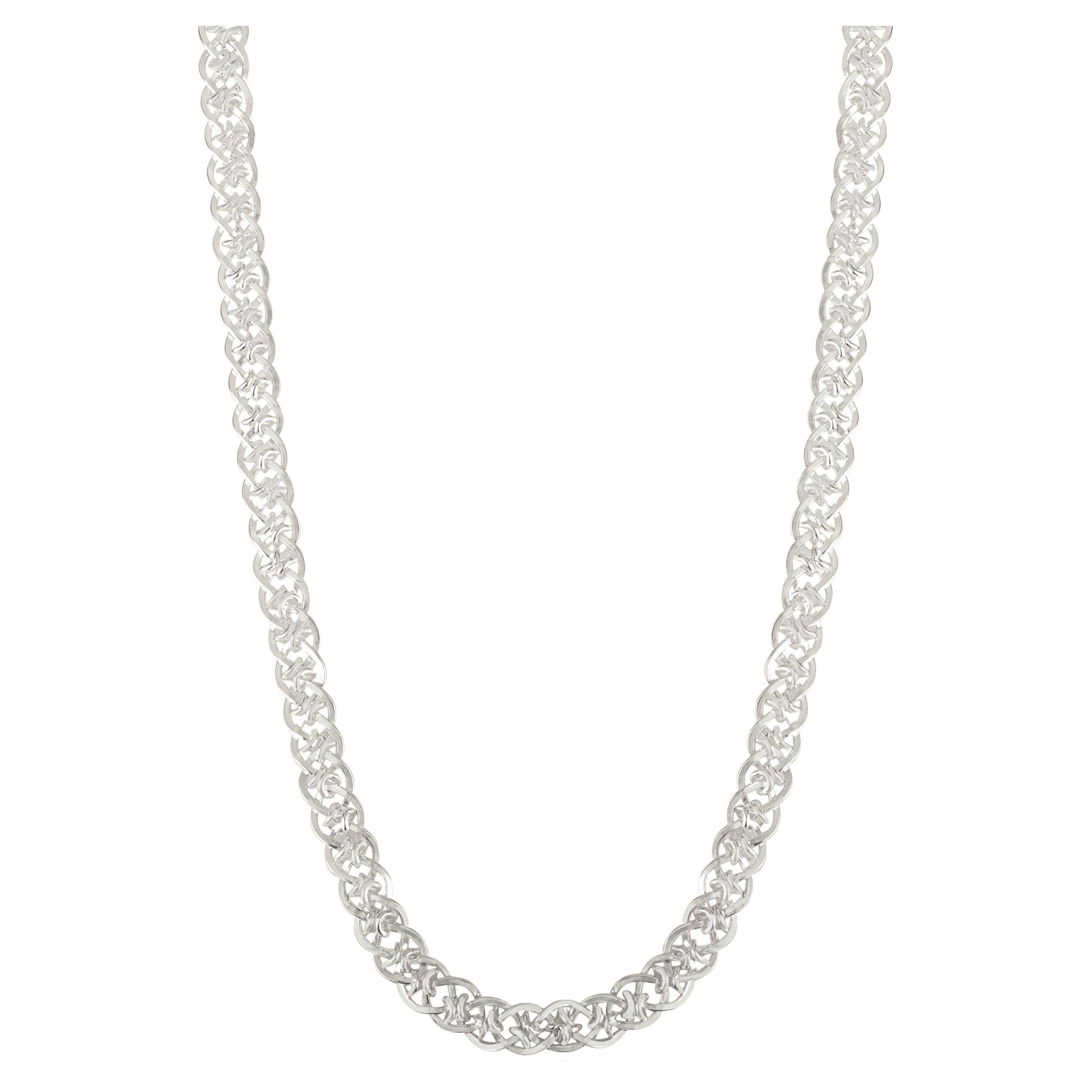 Silvorra Art Deco 925 Argento massiccio A Link 21 pollici Collana per lei in vendita