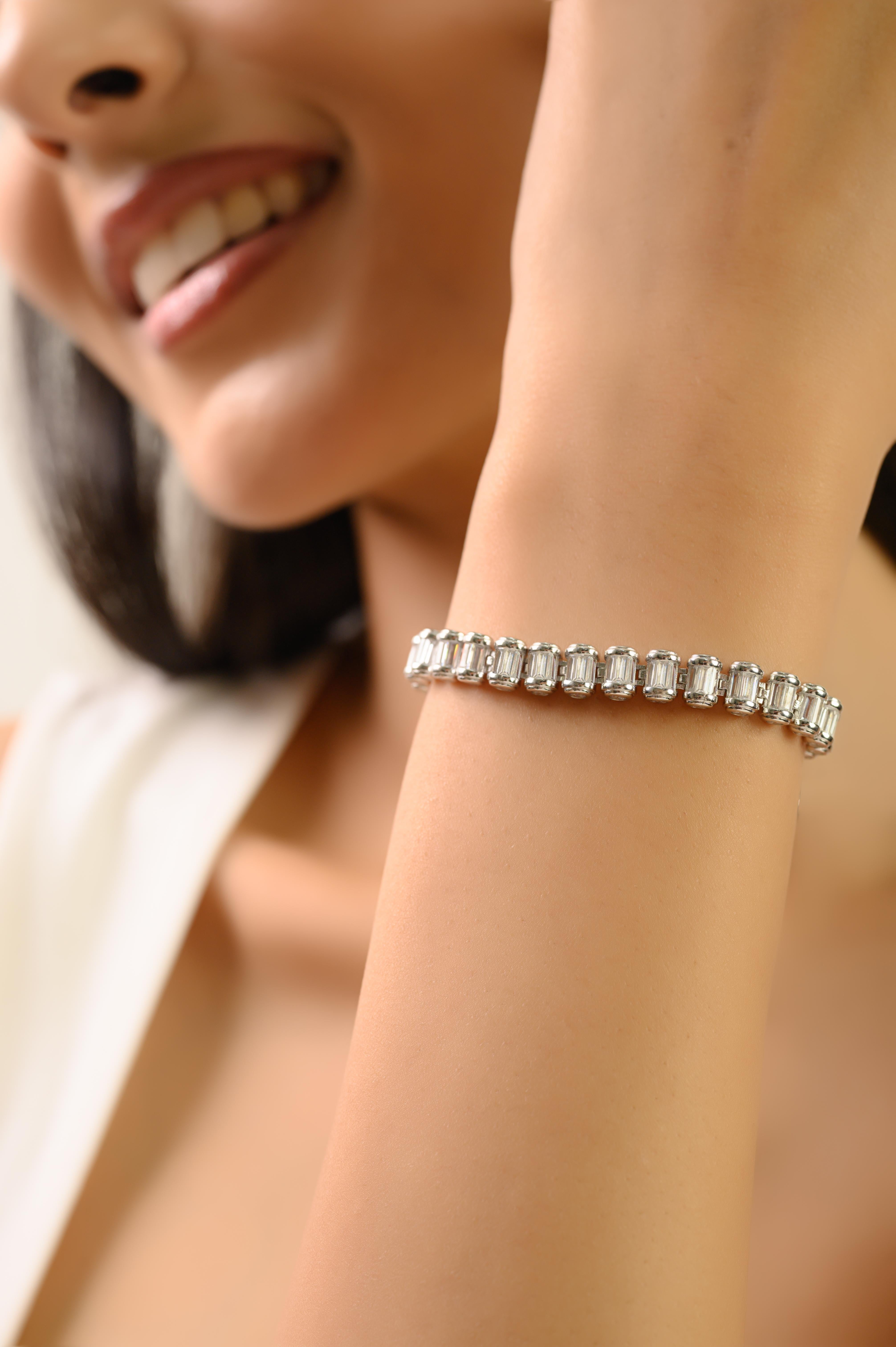 Silvorra Art Decó Circonita talla baguette de plata de ley 925 Brazalete de tenis en Nuevo estado para la venta en New York, NY