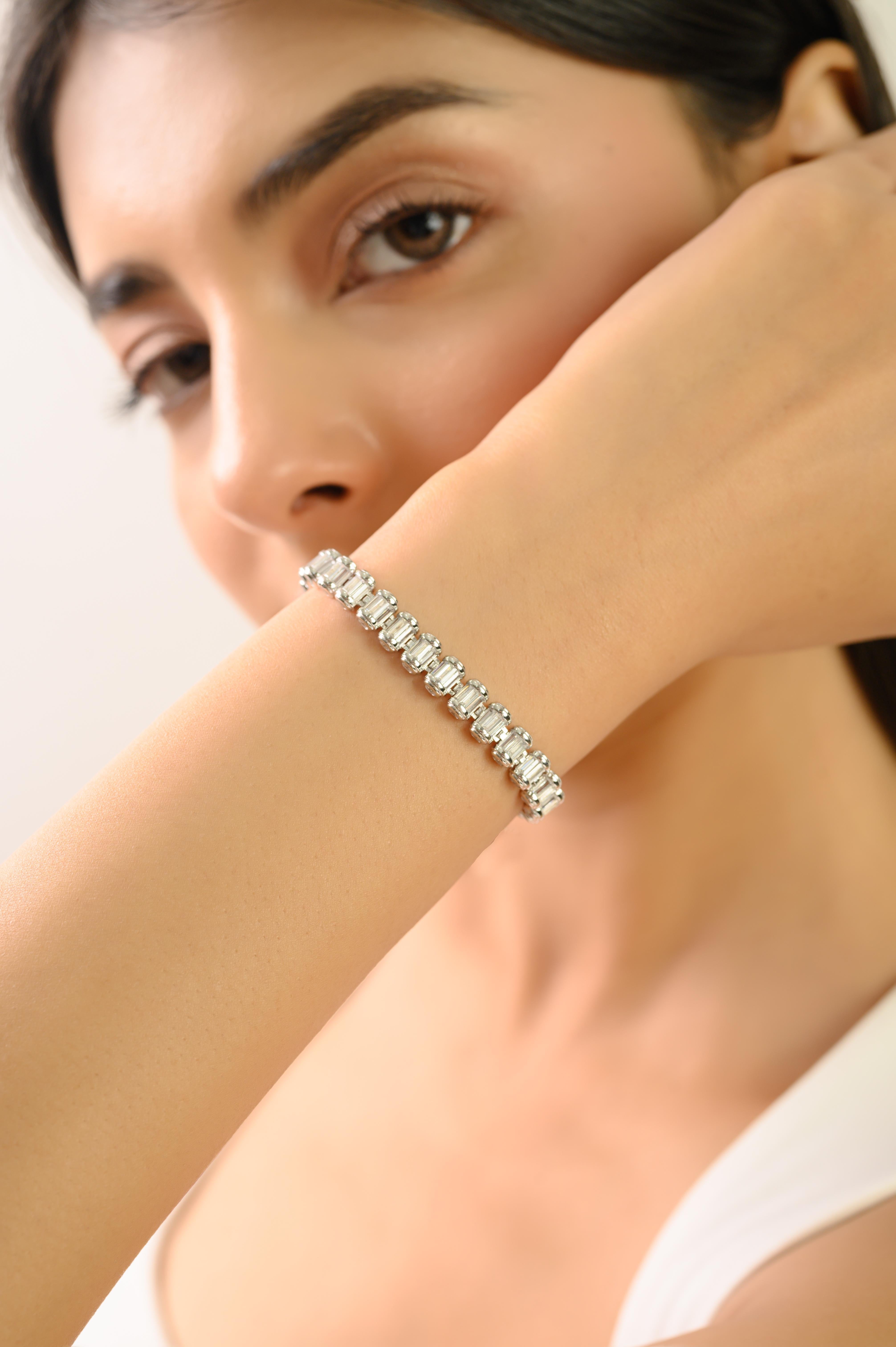 Silvorra Art Decó Circonita talla baguette de plata de ley 925 Brazalete de tenis en venta 1