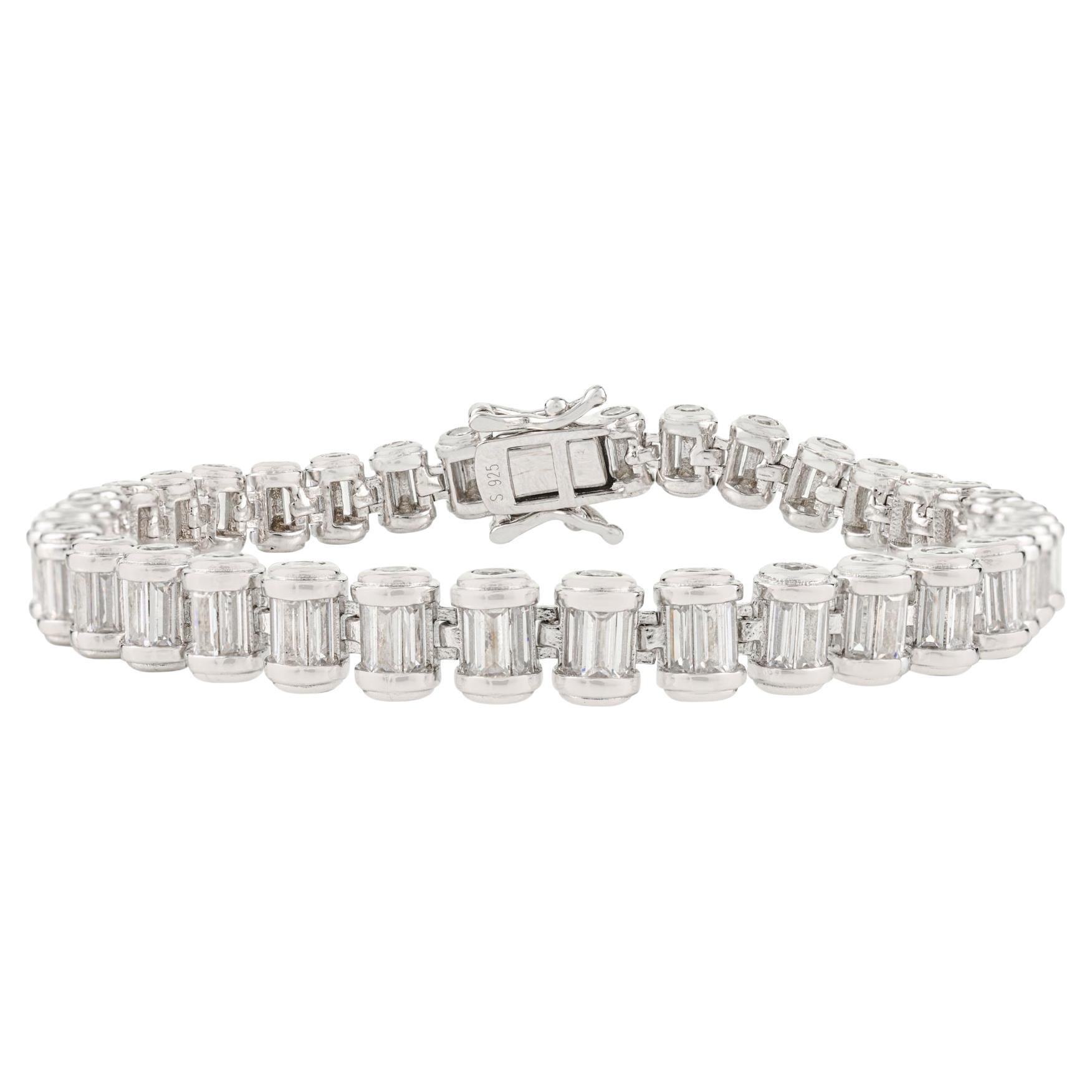 Silvorra Art Decó Circonita talla baguette de plata de ley 925 Brazalete de tenis en venta