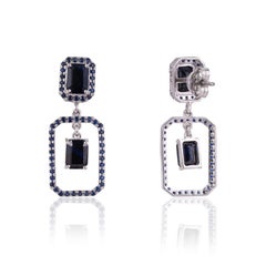 Silvorra Art Deco Blue Sapphire September Birthstone 925 Silver Dangle Earrings