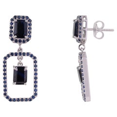 Orecchini pendenti Silvorra in stile Art Déco con zaffiro blu (pietra del mese di settembre) in argento 925