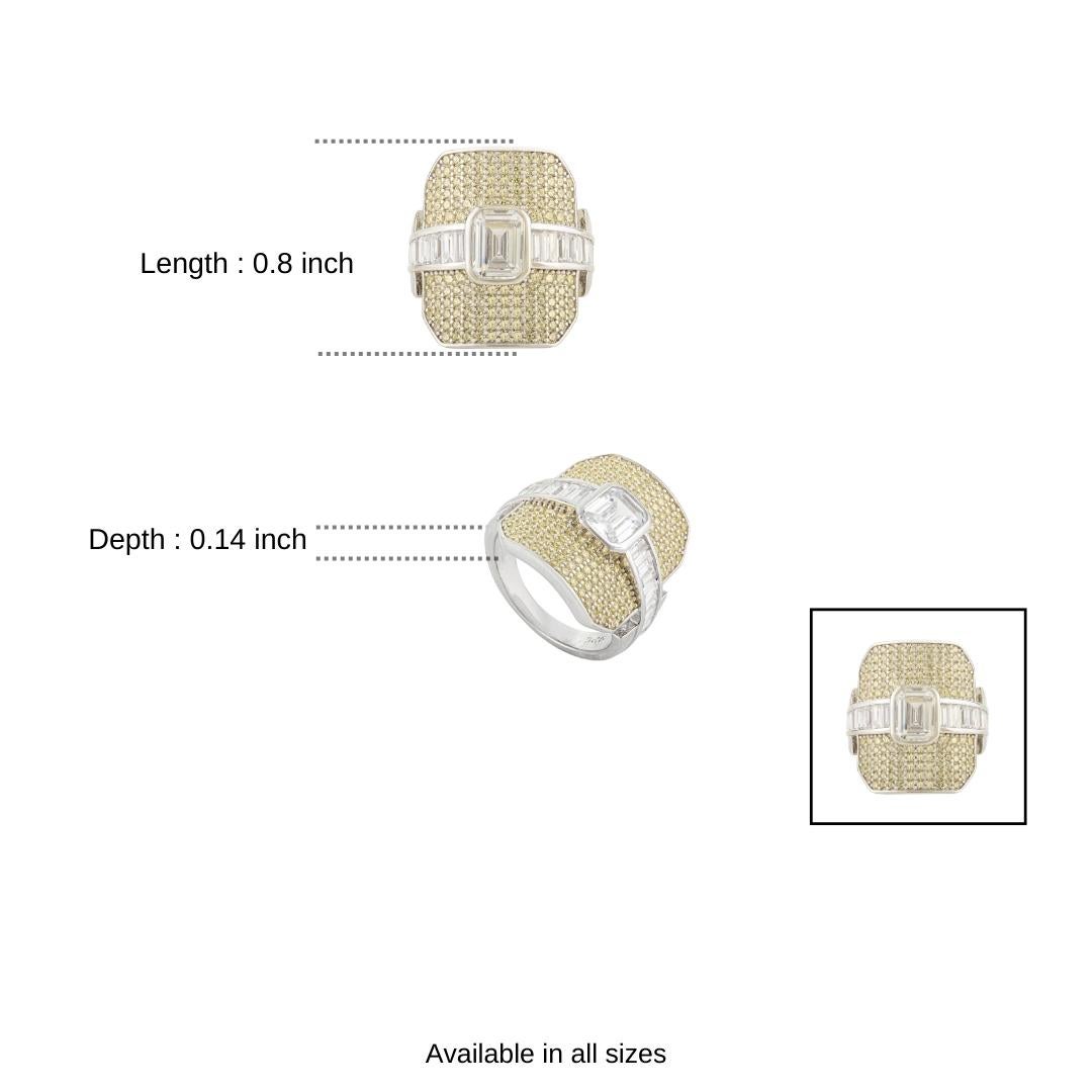 En vente :  Silvorra Art Deco Emerald Cut Cubic Zirconia Cocktail Ring 925 Sterling Silver 10