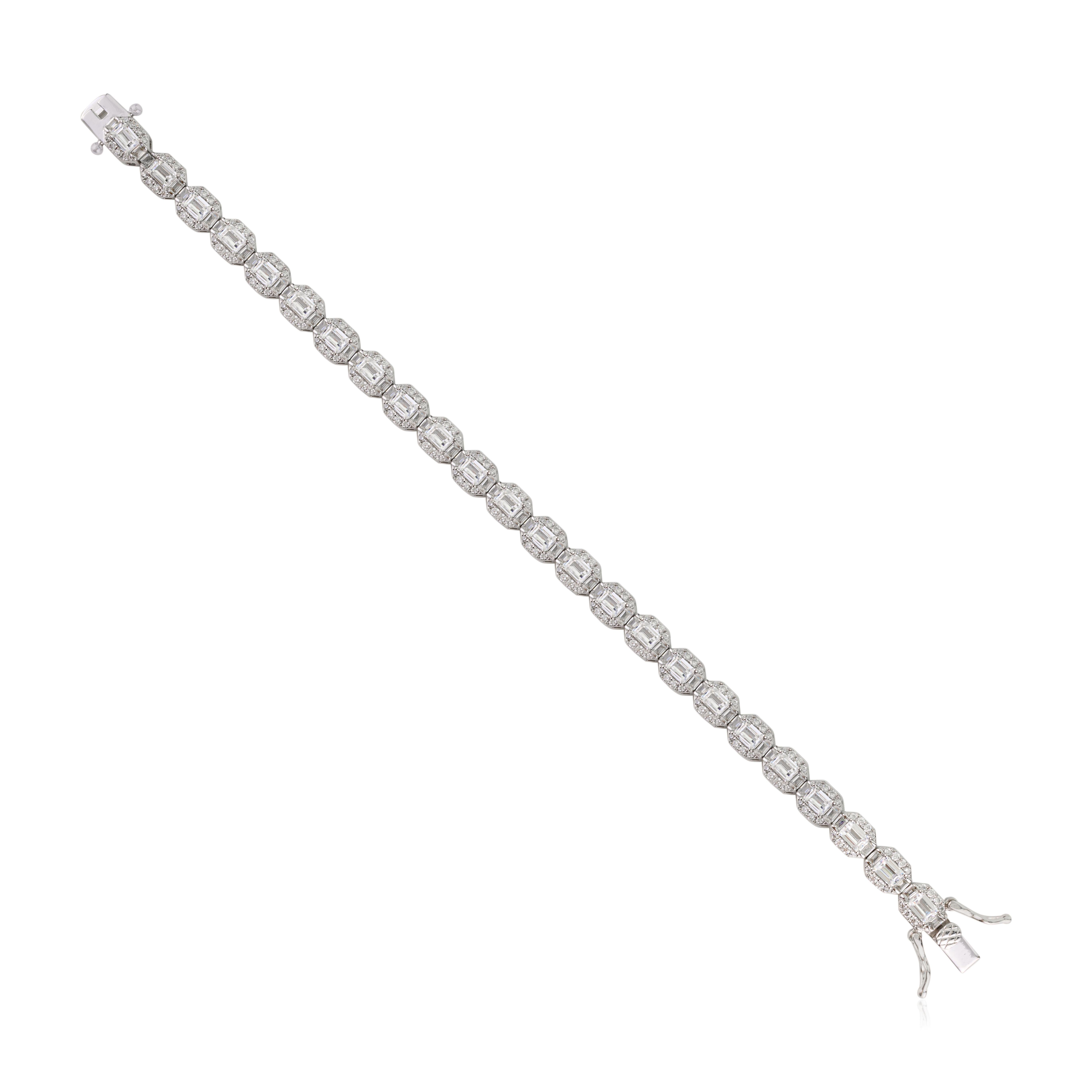 Silvorra Art Deco Cubic Zirconia White Faceted Tennis Bracelet en argent 925 Neuf - En vente à New York, NY