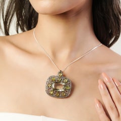 Silvorra Art Deco Green Amethyst & Diamond Statement Pendant in Carved Peridot
