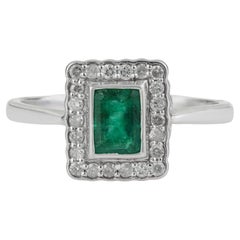 Silvorra Art Deco Inspired Emerald & Diamond Halo Engagement Ring in 925 Silver
