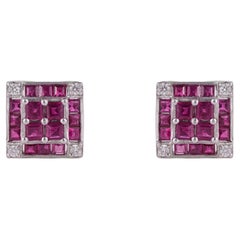 Silvorra Art Deco Inspired Natural Ruby & Diamond Sterling Silver Stud Earrings