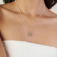 Silvorra Art Deco Inspired Radiant Emerald Halo Pendant in 925 Silver for her