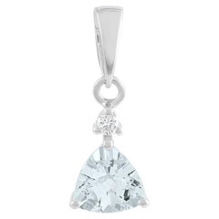Silvorra Art Deco Inspired Trillion Cut Aquamarine Drop Pendant in 925 Silver