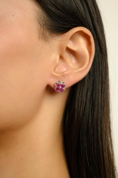 Silvorra Pendientes Art Decó de plata 925 con rubí natural en flor