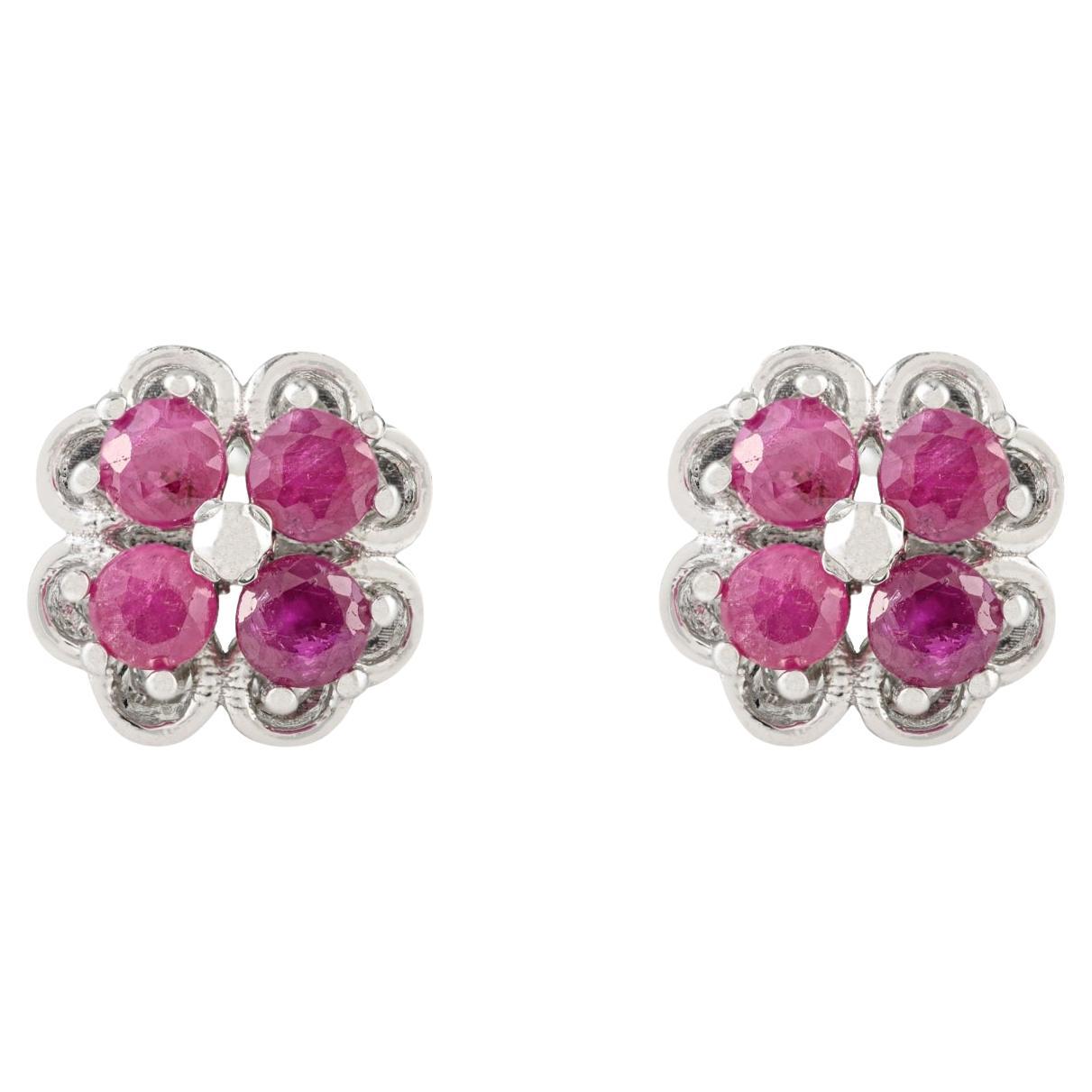 Orecchini a perno con fiore di rubino naturale di Silvorra Art Deco in argento 925