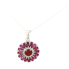 Silvorra Art Deco Natural Tourmaline Sunburst Pendant in 925 Silver with Zircons