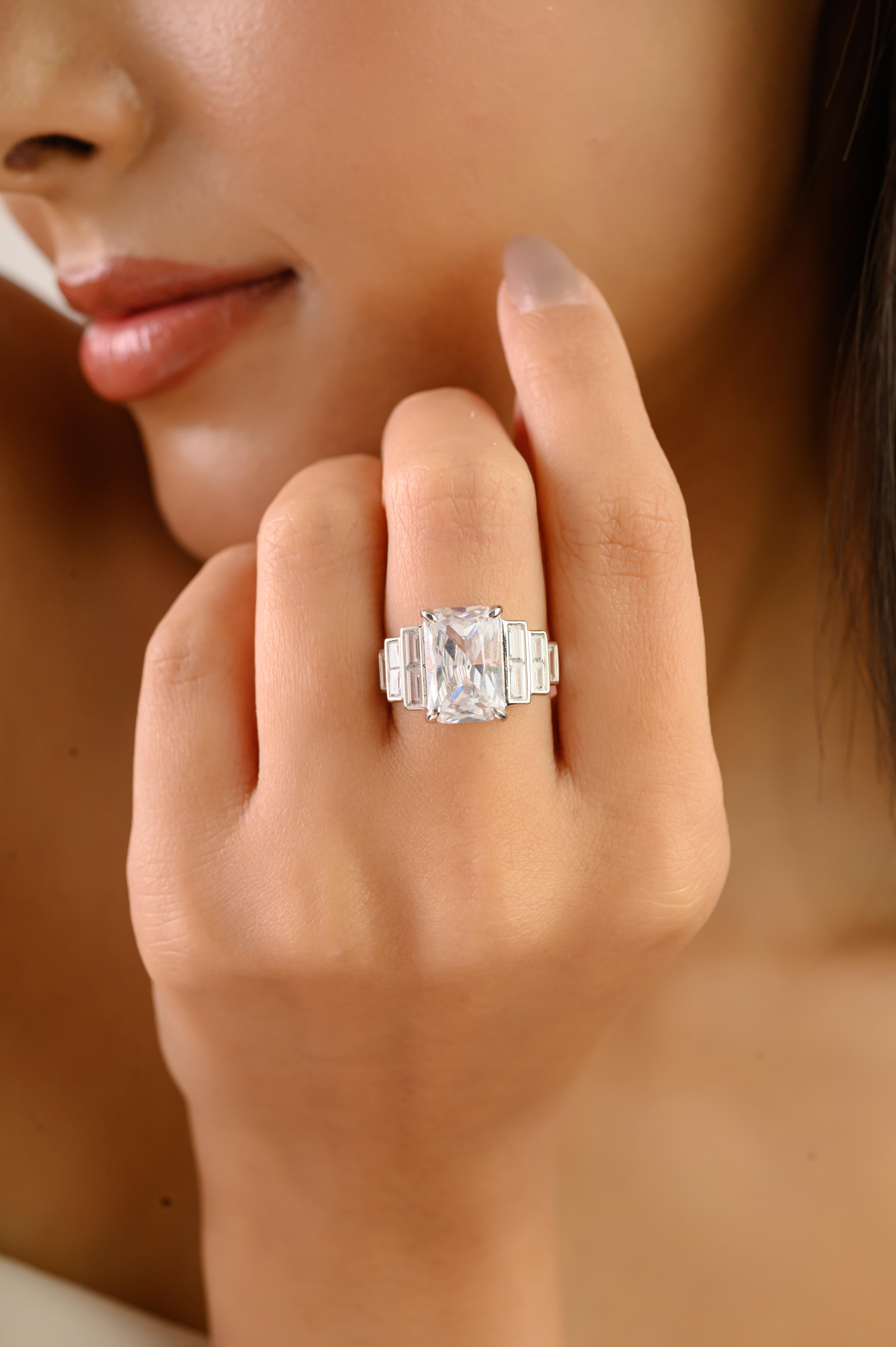 in vendita:  Anello Silvorra Art Deco con zirconi taglio radiante e baguette in argento 925 5