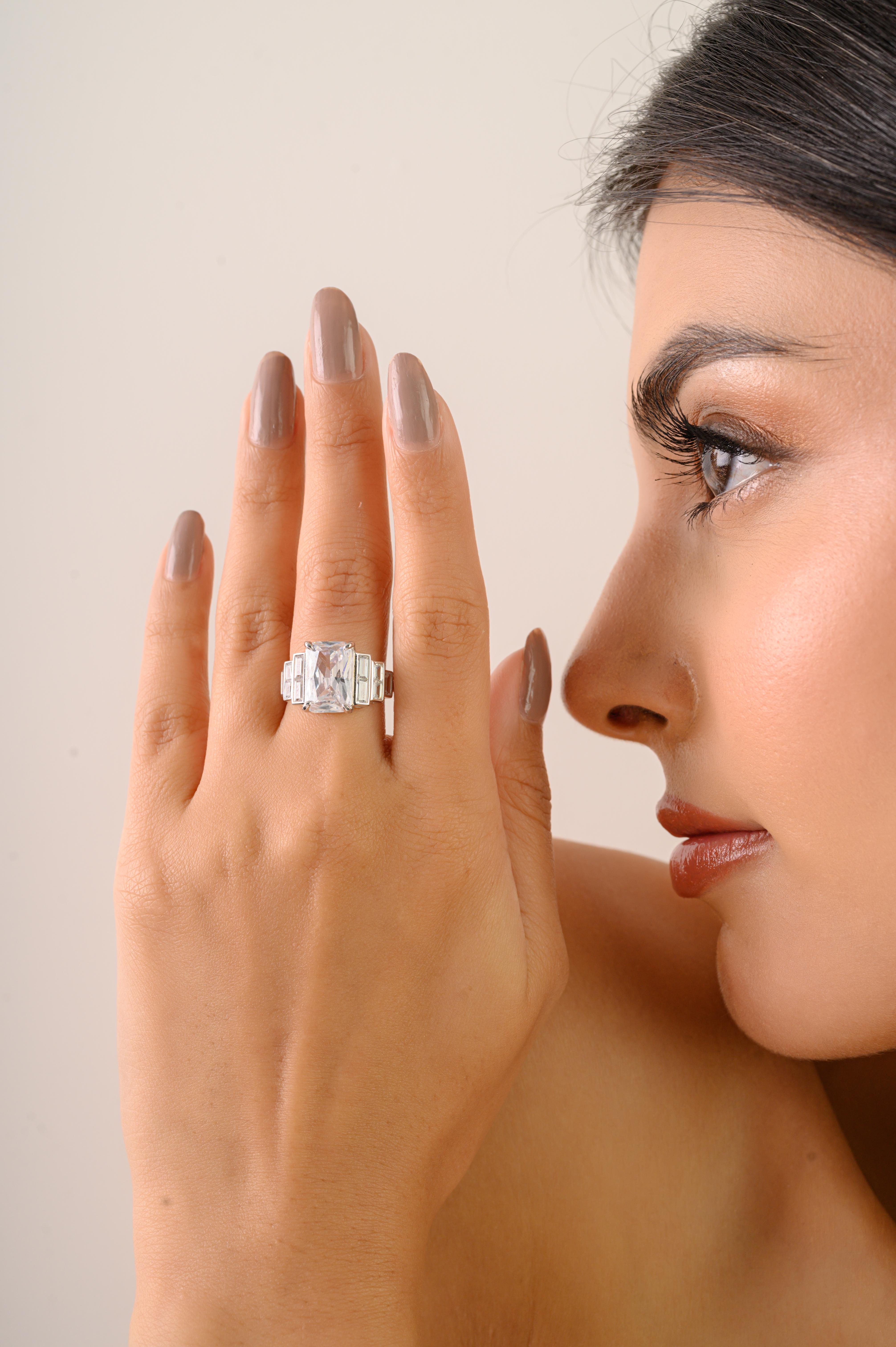 in vendita:  Anello Silvorra Art Deco con zirconi taglio radiante e baguette in argento 925 7