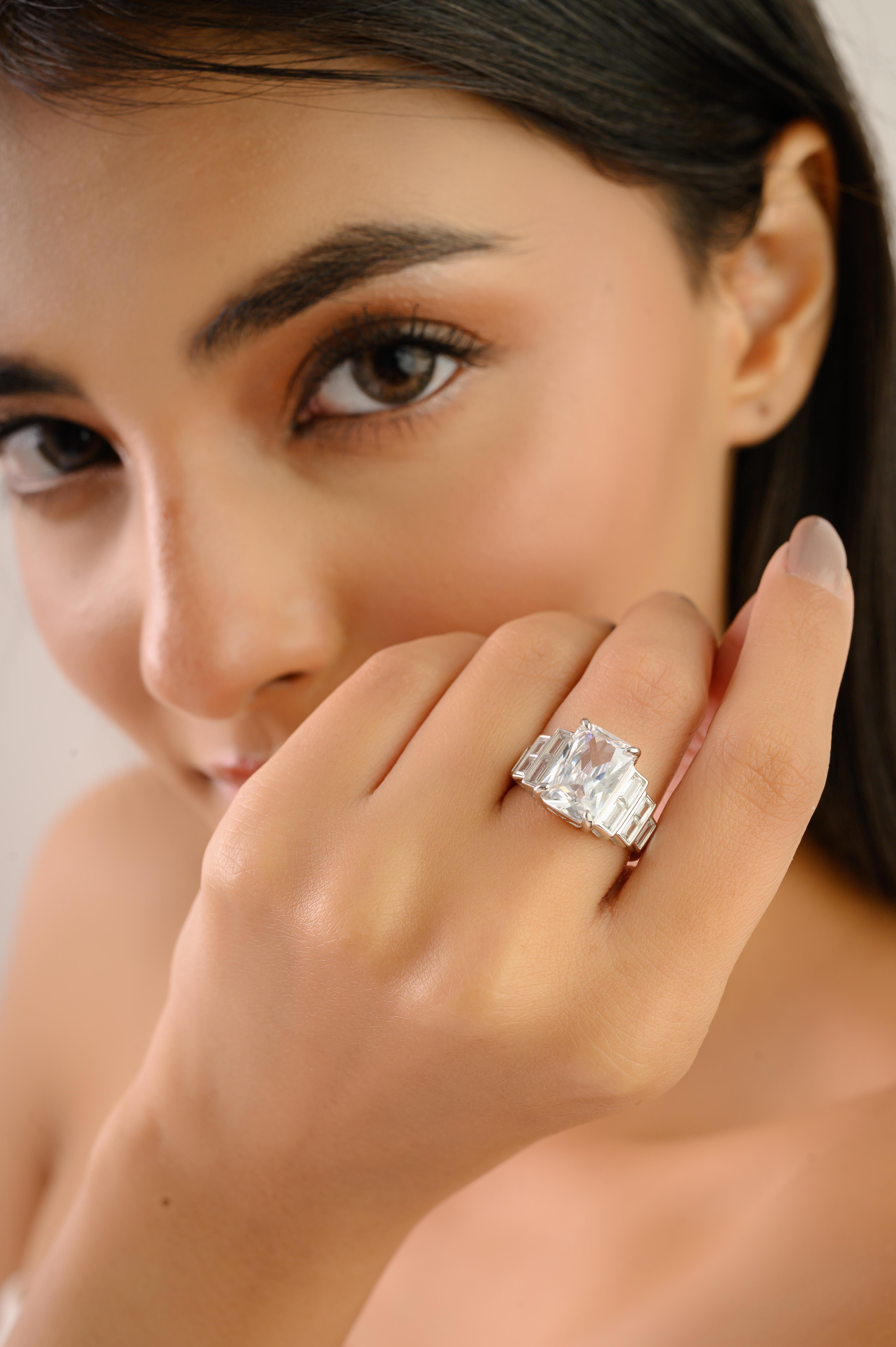 in vendita:  Anello Silvorra Art Deco con zirconi taglio radiante e baguette in argento 925 9