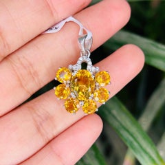 Silvorra Art Deco Style 6.45 Carat Natural Citrine Flower Pendant in 925 Silver