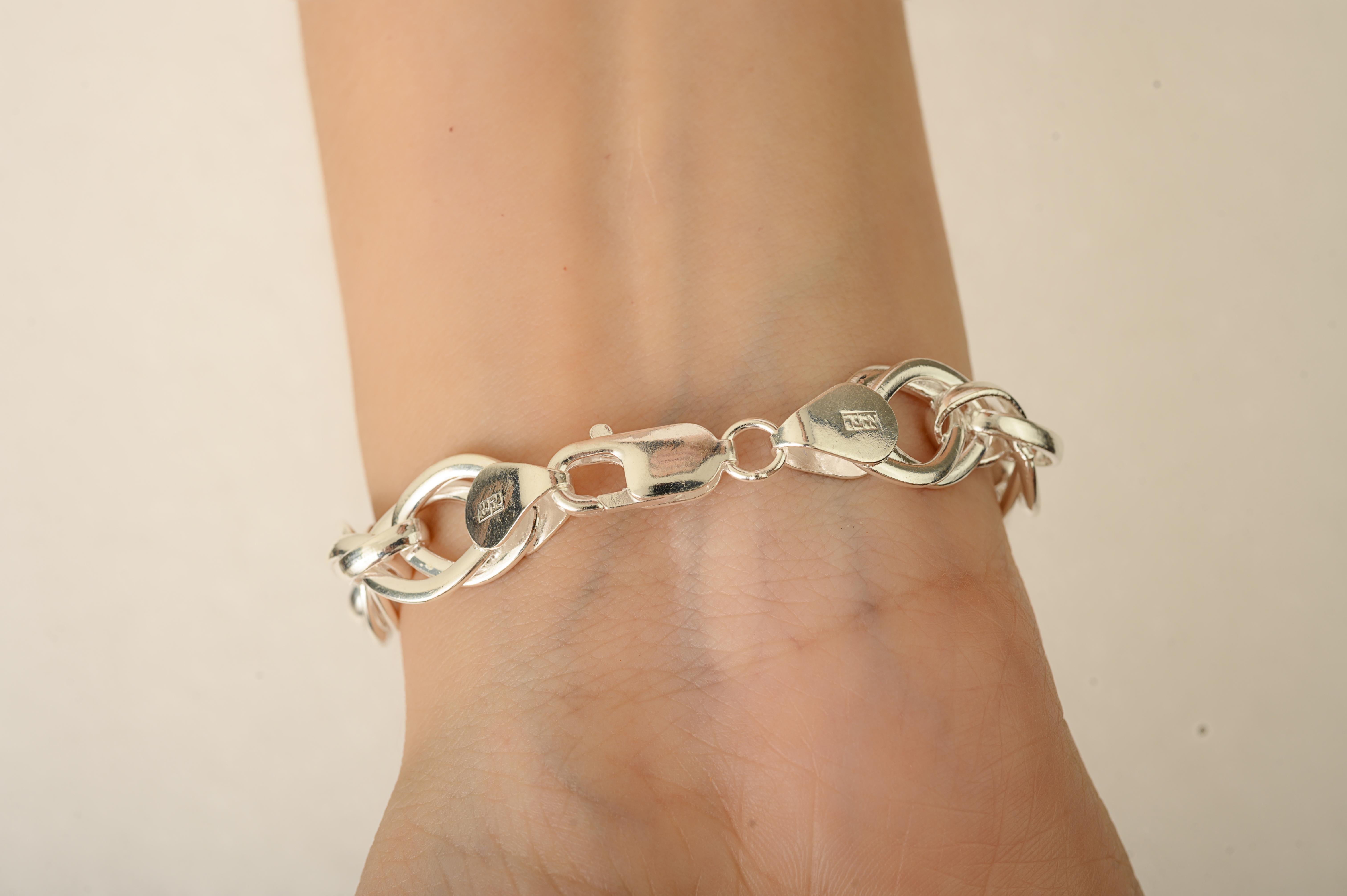Silvorra Pulsera Unisex de Plata 925 Estilo Art Decó con Cadena Trenzada para Regalos en venta 3