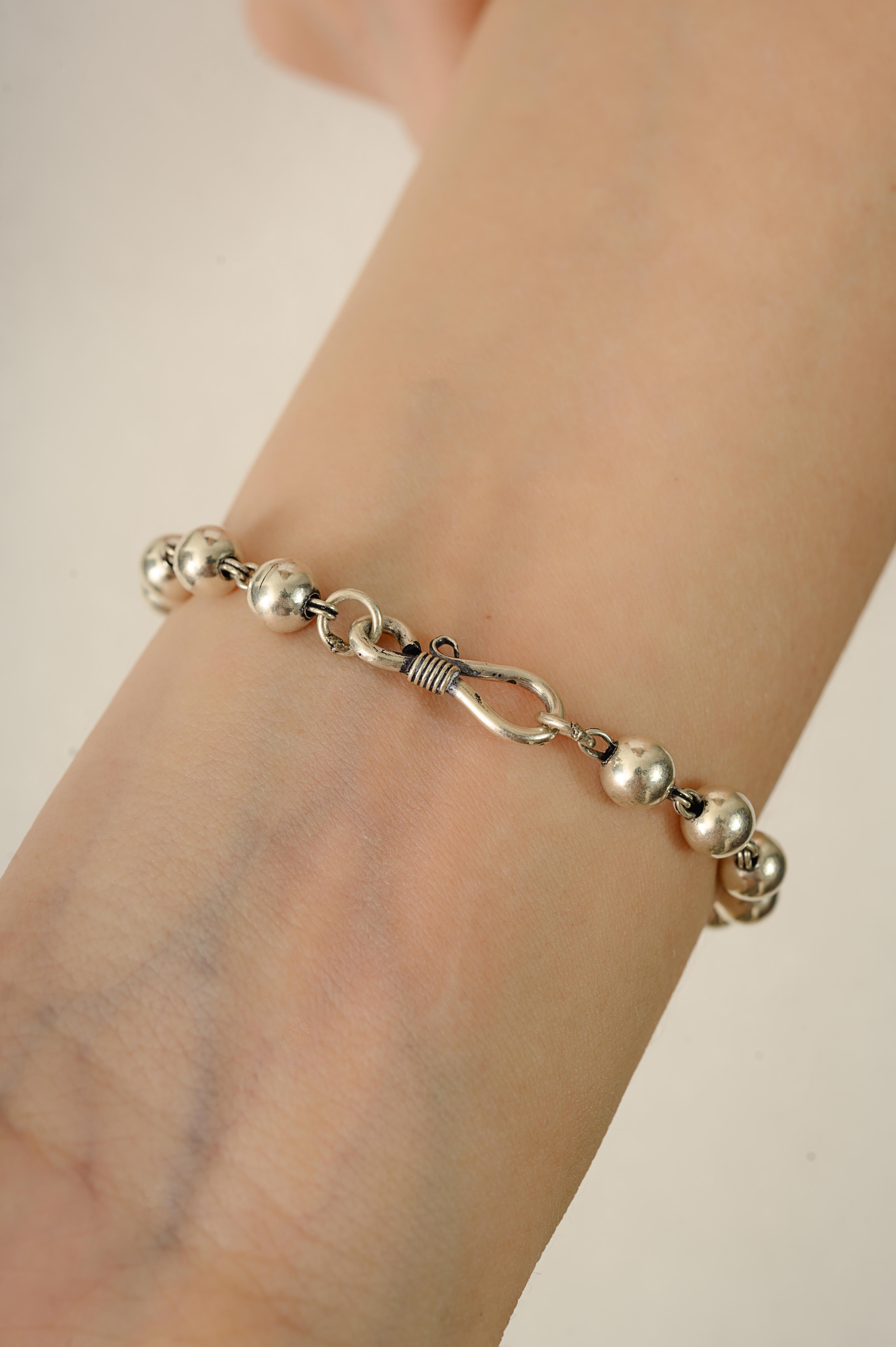 Silvorra Bracciale a catena con perline in argento 925 in stile Art Deco per tutti i giorni in vendita 5
