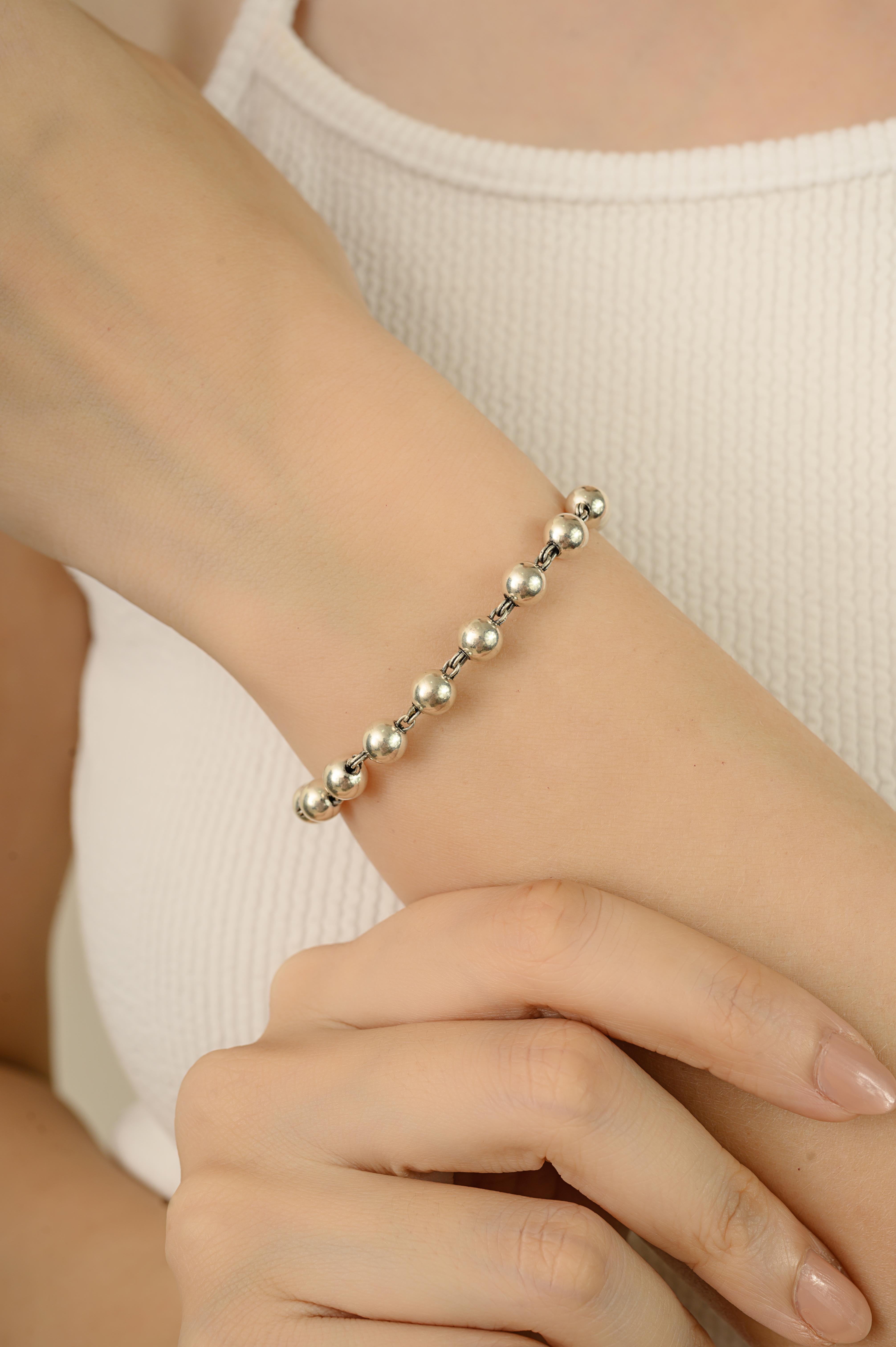 Silvorra Bracciale a catena con perline in argento 925 in stile Art Deco per tutti i giorni In condizioni Nuovo in vendita a New York, NY
