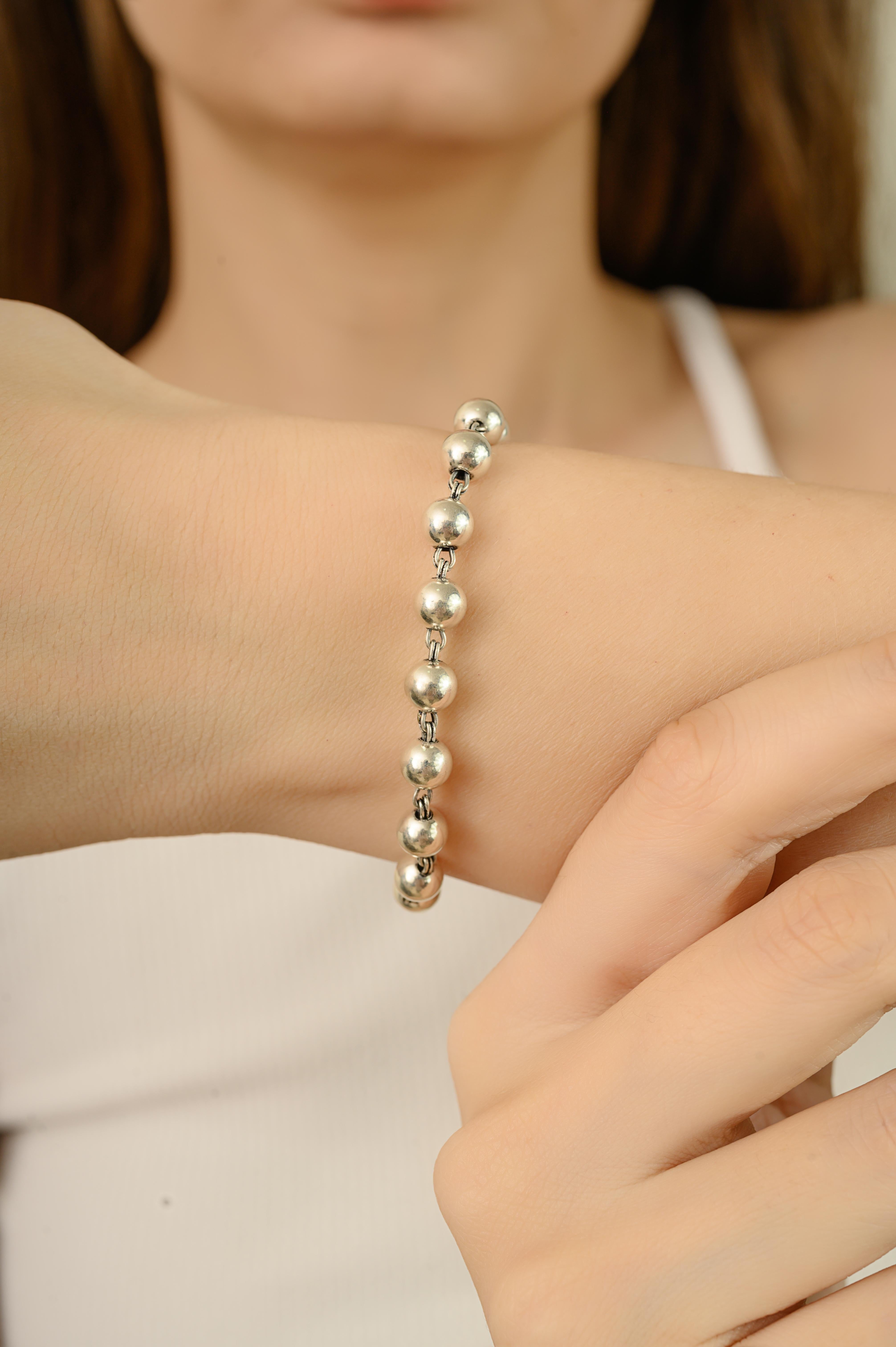 Silvorra Bracciale a catena con perline in argento 925 in stile Art Deco per tutti i giorni in vendita 1