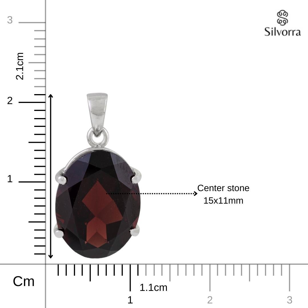Silvorra Art Deco Style 9Ct Deep Red Oval Cut Garnet Pendant in 925 Solid Silver For Sale 6