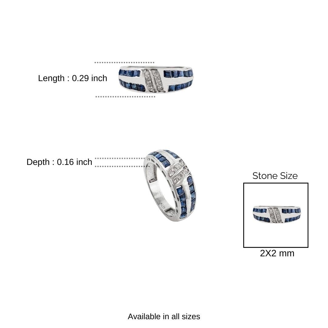 En vente :  Bague en argent 925 de Silvorra, style Art déco, saphir bleu foncé naturel et diamant 10