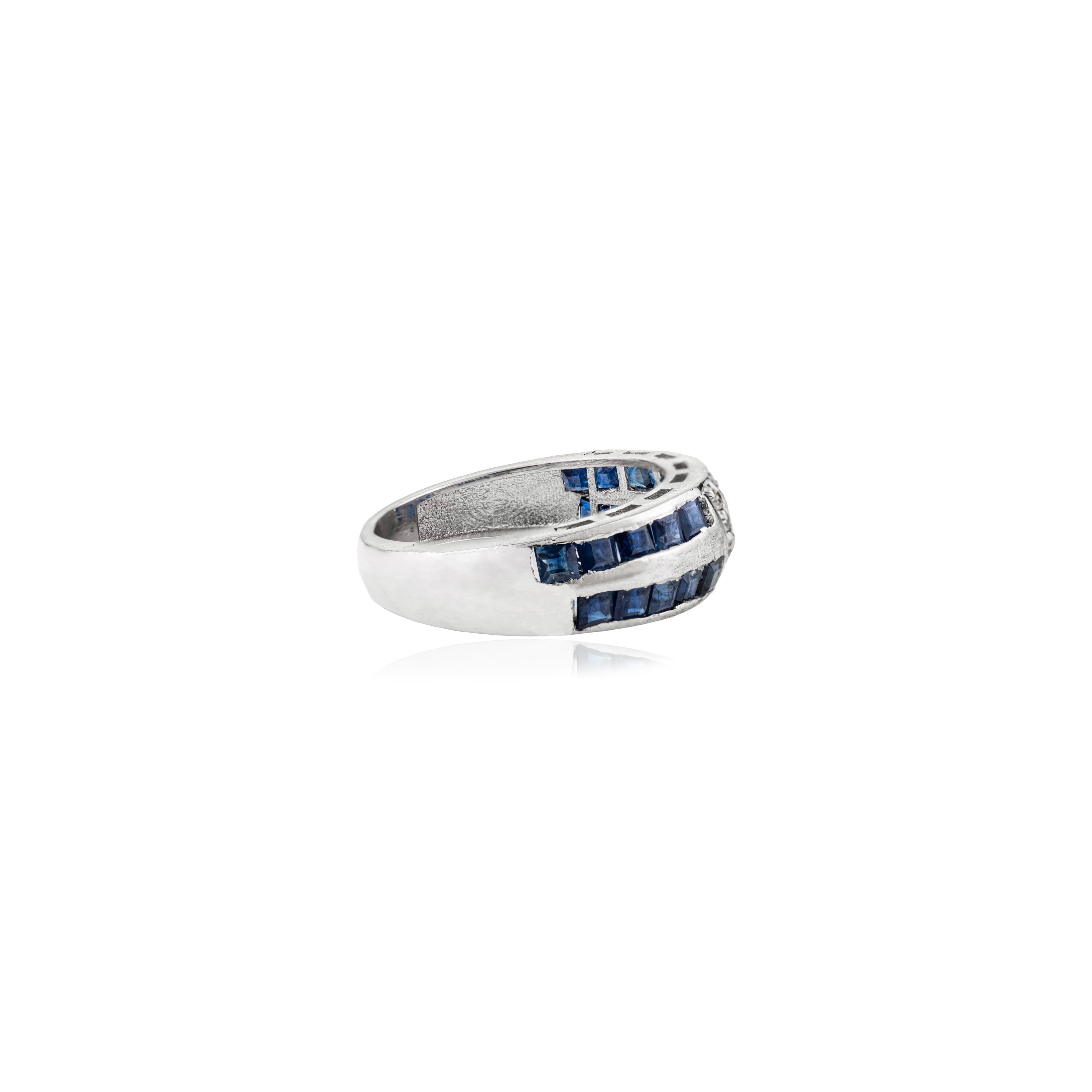 En vente :  Bague en argent 925 de Silvorra, style Art déco, saphir bleu foncé naturel et diamant 3