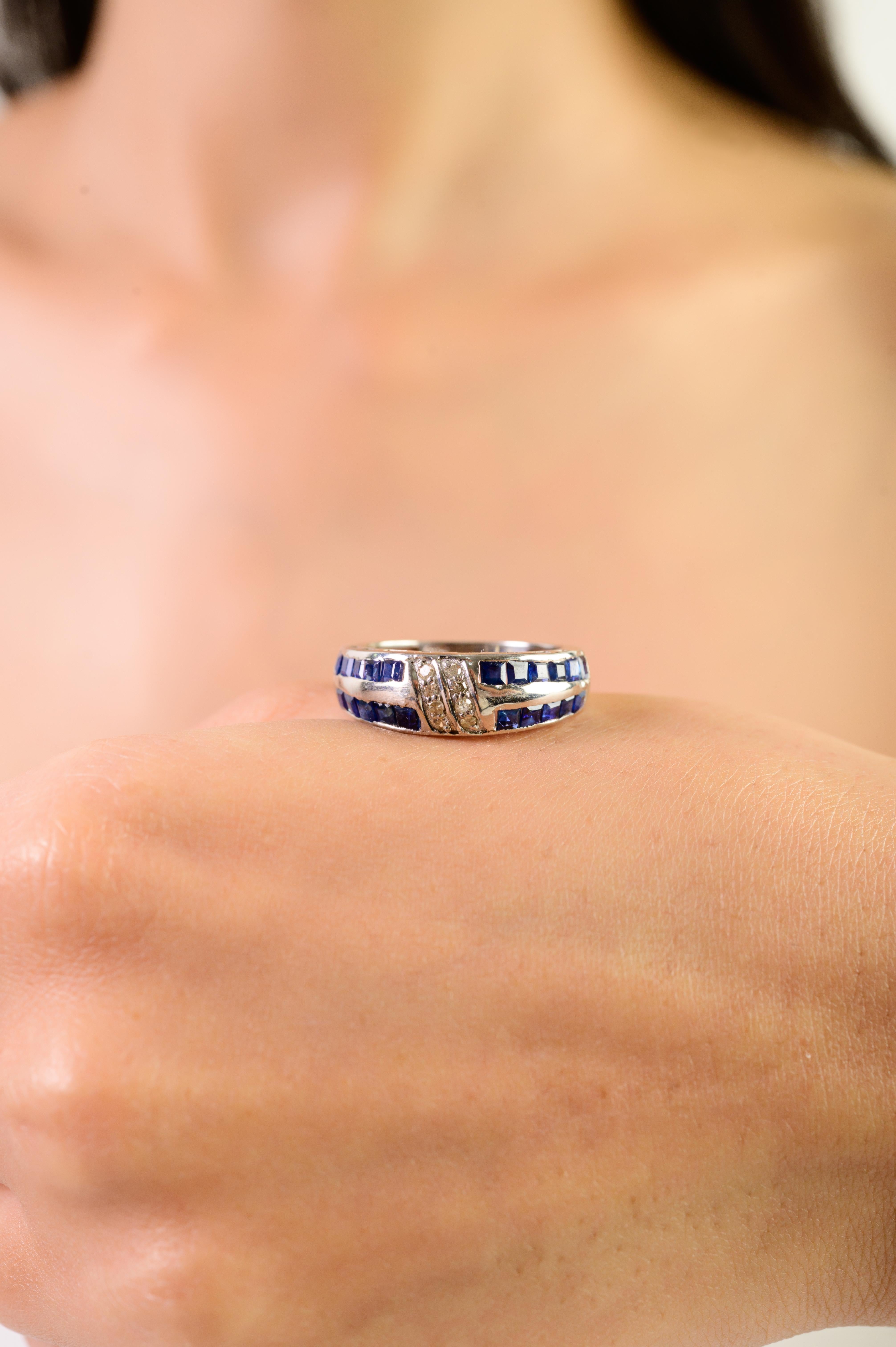 En vente :  Bague en argent 925 de Silvorra, style Art déco, saphir bleu foncé naturel et diamant 4