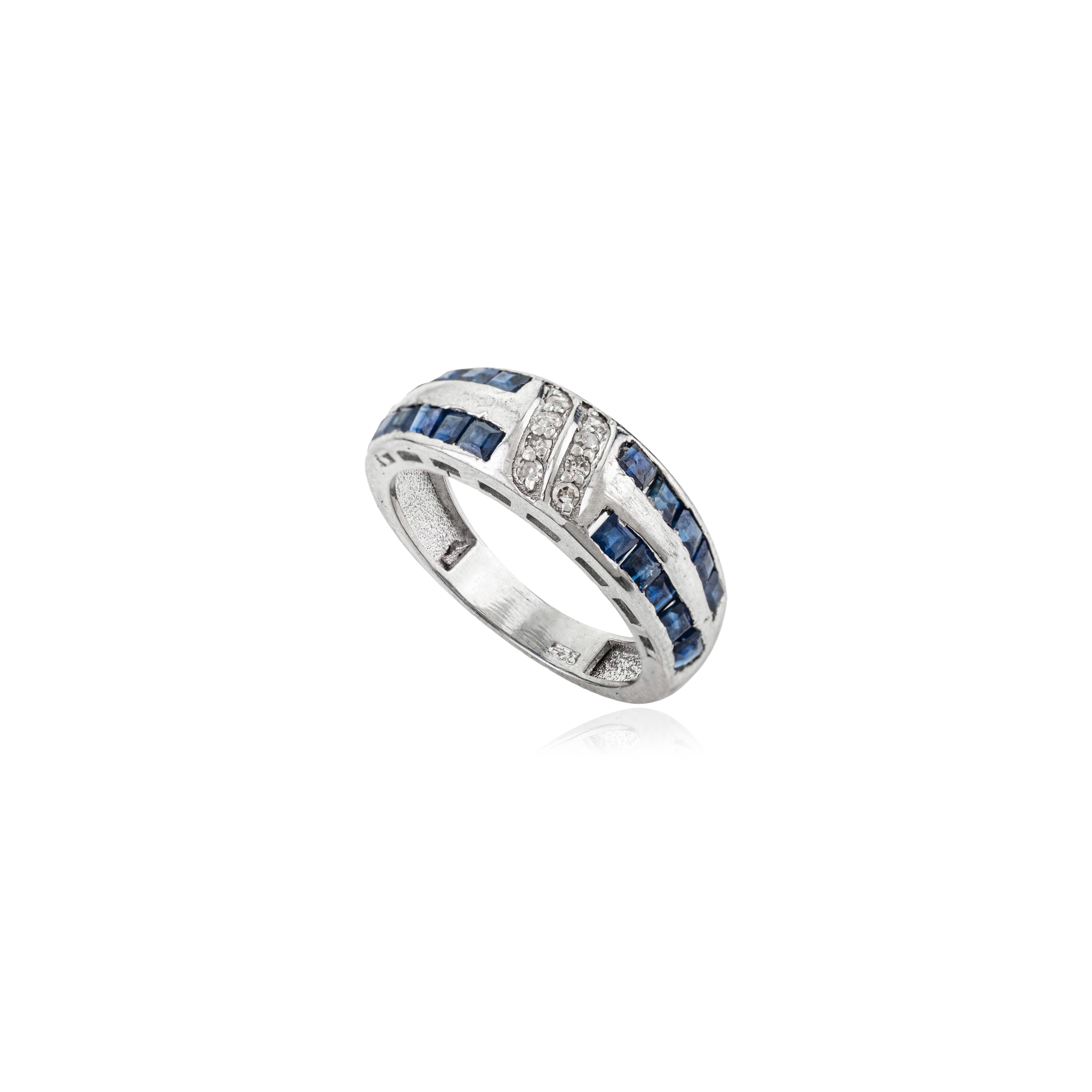 En vente :  Bague en argent 925 de Silvorra, style Art déco, saphir bleu foncé naturel et diamant 5