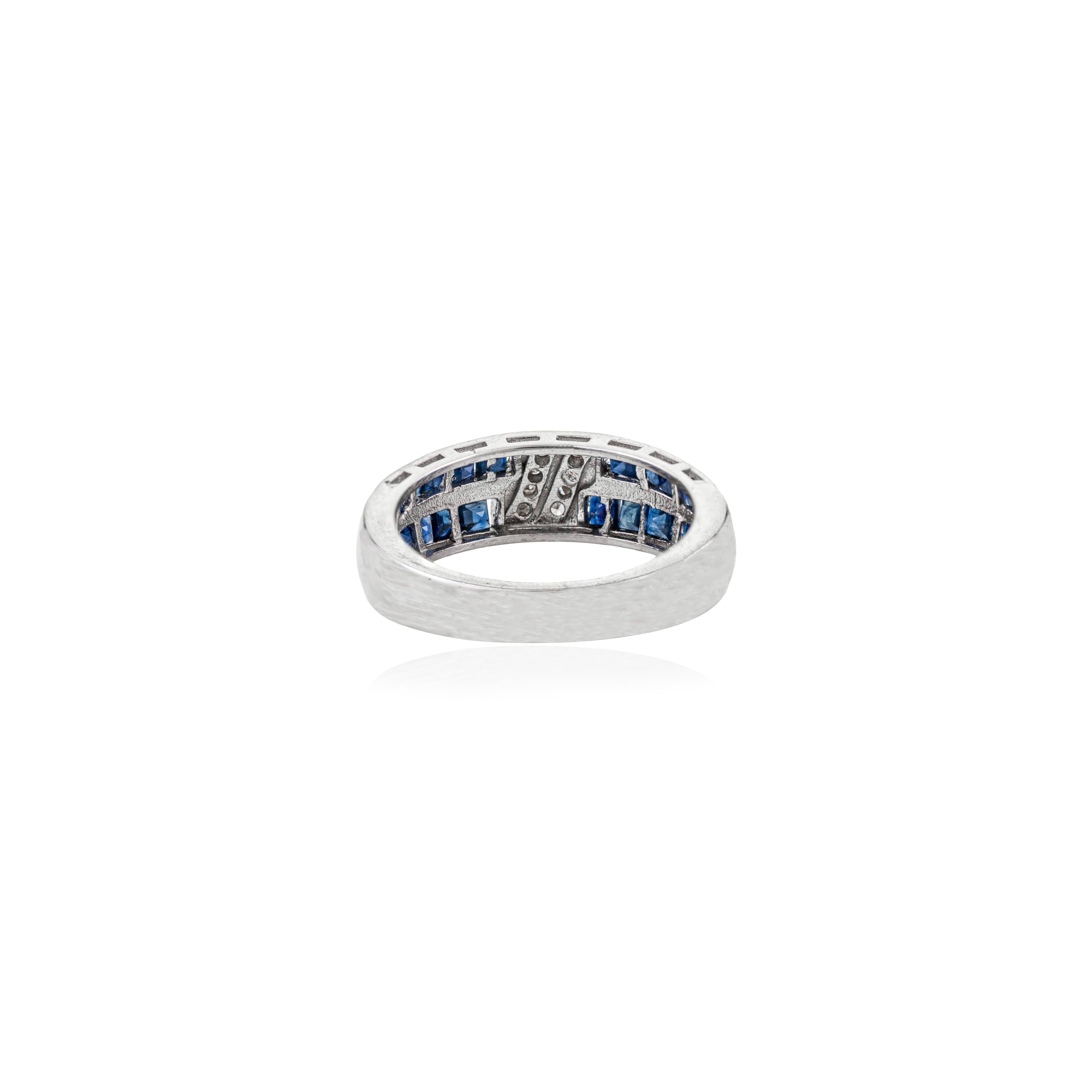 En vente :  Bague en argent 925 de Silvorra, style Art déco, saphir bleu foncé naturel et diamant 7