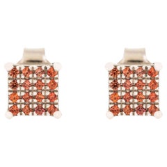 Silvorra Art Deco Style Orange Sapphire Square Stud Earrings in 925 Solid Silver