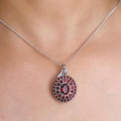 Silvorra Art Deco Style Oval Shape 3.25 Ct Natural Garnet Pendant in 925 Silver