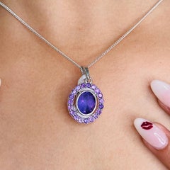 Silvorra Art Deco Style Oval Shape 5.06Ct Natural Amethyst Pendant in 925 Silver