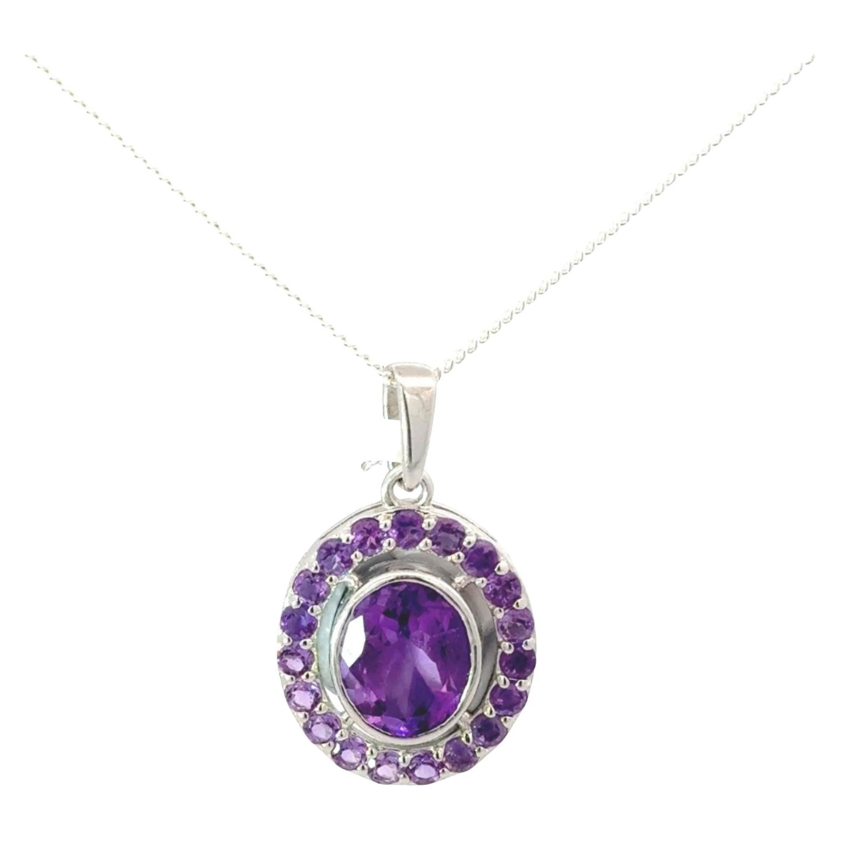 Ciondolo con ametista naturale da 5,06 carati in argento 925 di Silvorra in stile Art Déco.