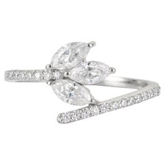 Silvorra Asymmetric Minimalist Moissanite Trio Pavé Bypass Ring in 925 Silver