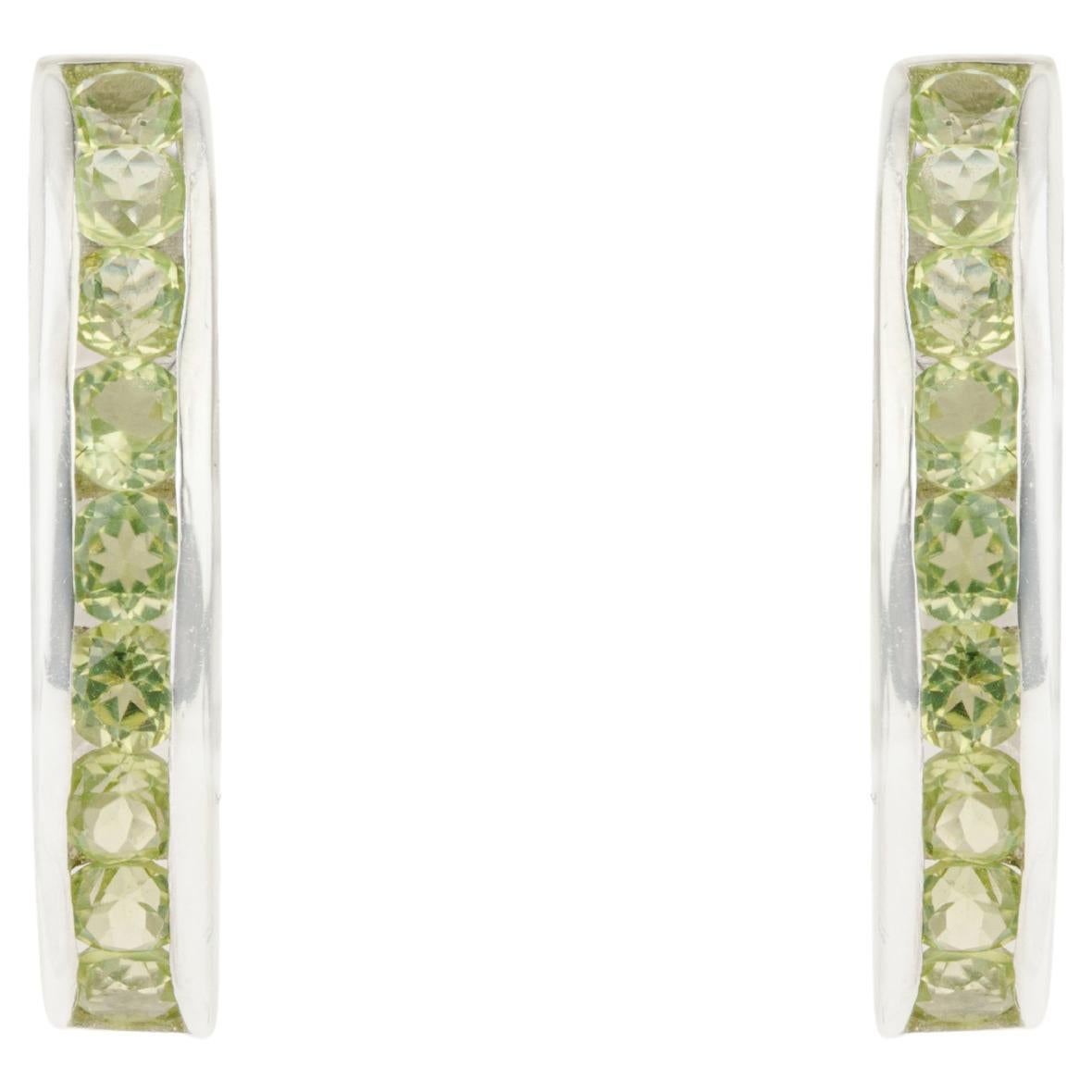 Silvorra August Birthstone Peridot Half Hoop Earrings in Solid Silver for her