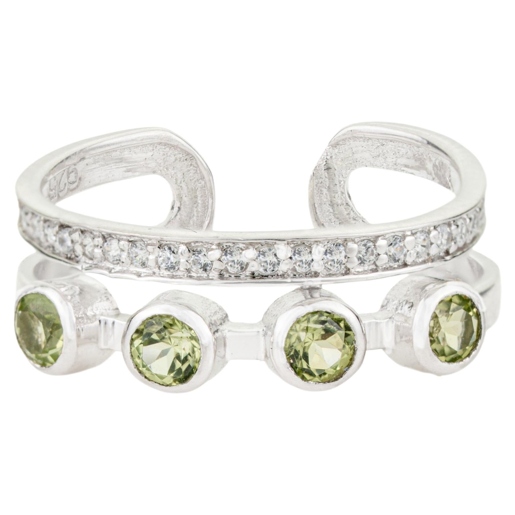 En vente :  Silvorra August Birthstone Peridot & Zircon Multi Stone Open Ring en argent 925