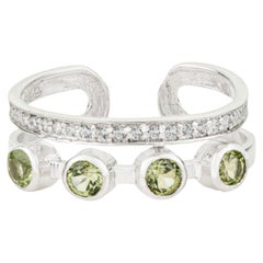 Silvorra August Birthstone Peridot & Zircon Multi Stone Open Ring in 925 Silver